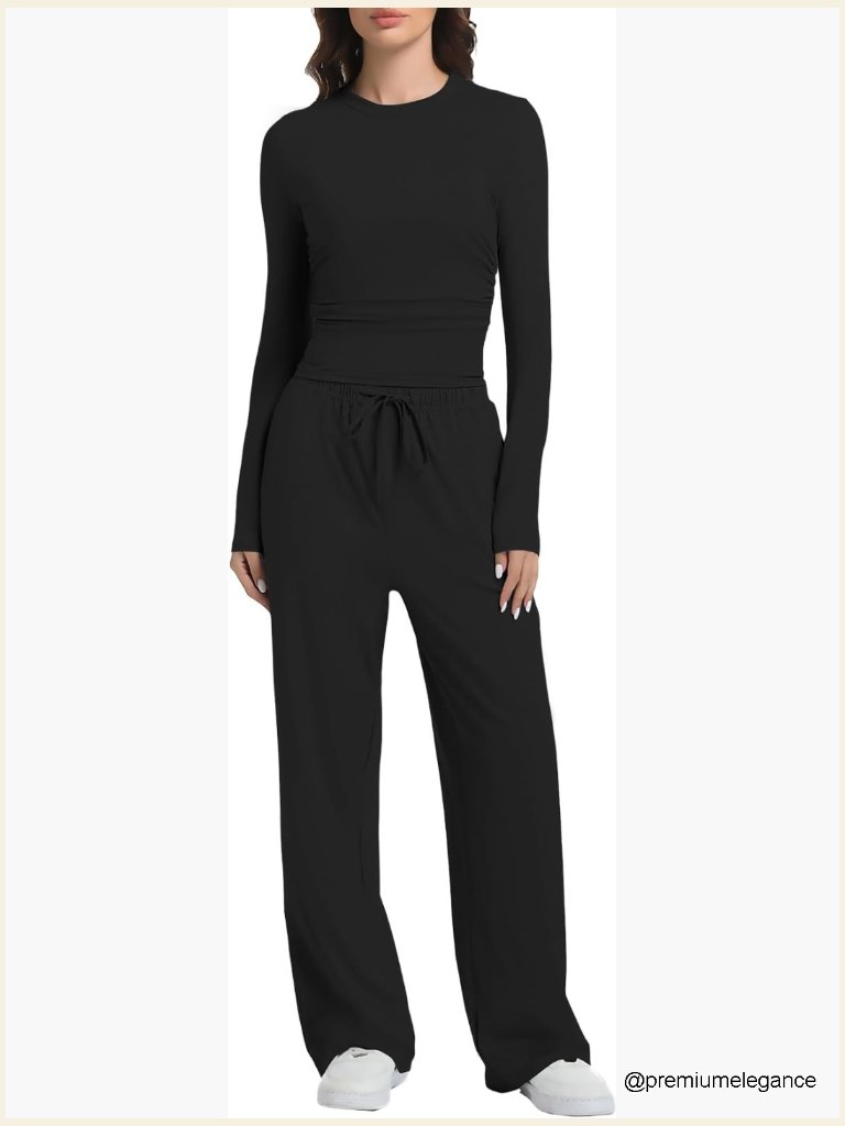 Long Sleeve Wide Leg Lounge Sets 2 Piece Tracksuit For Women Matching Outfits